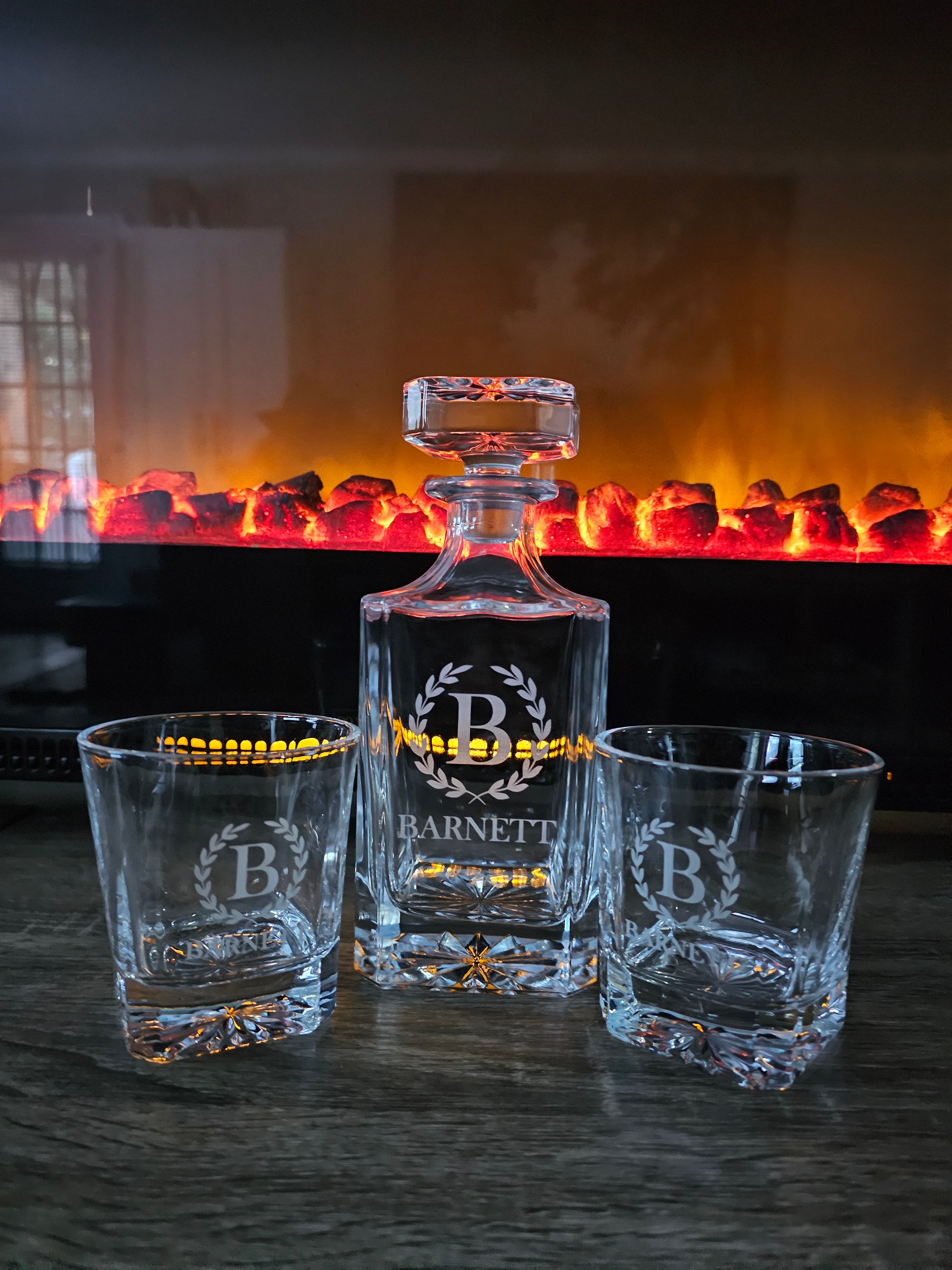 Premium Engraved Whiskey Decanter Set