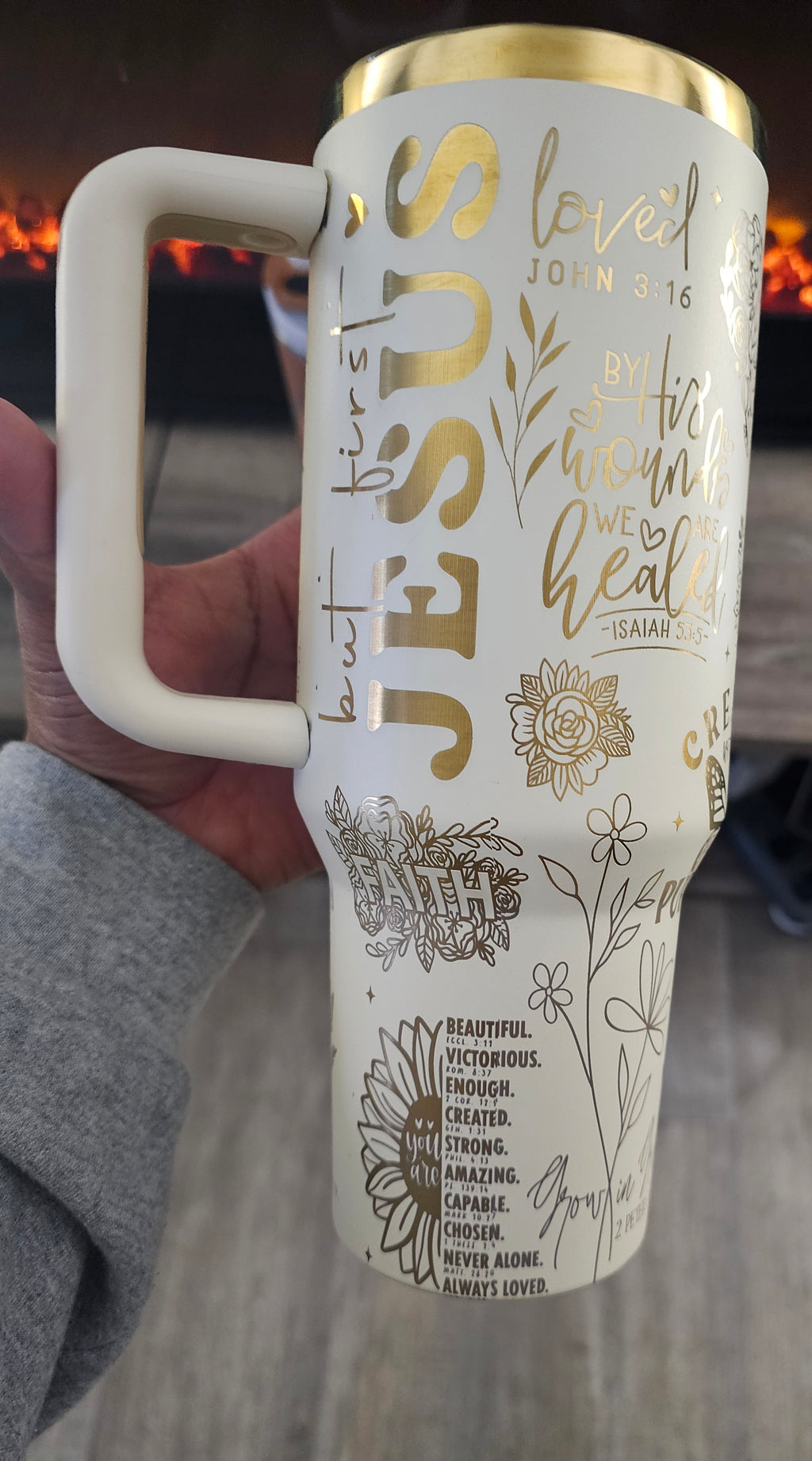 40oz Stanley Engraved Tumbler with Handle | Custom Laser Engraved Cup | Christian tumbler Be the Light full wrap