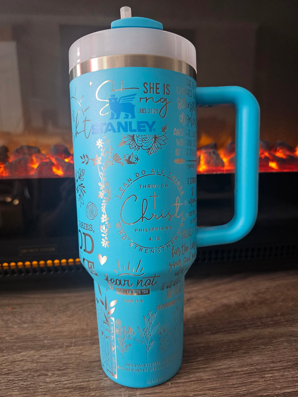 40oz Stanley Engraved Tumbler with Handle | Custom Laser Engraved Cup | Christian tumbler Be the Light full wrap