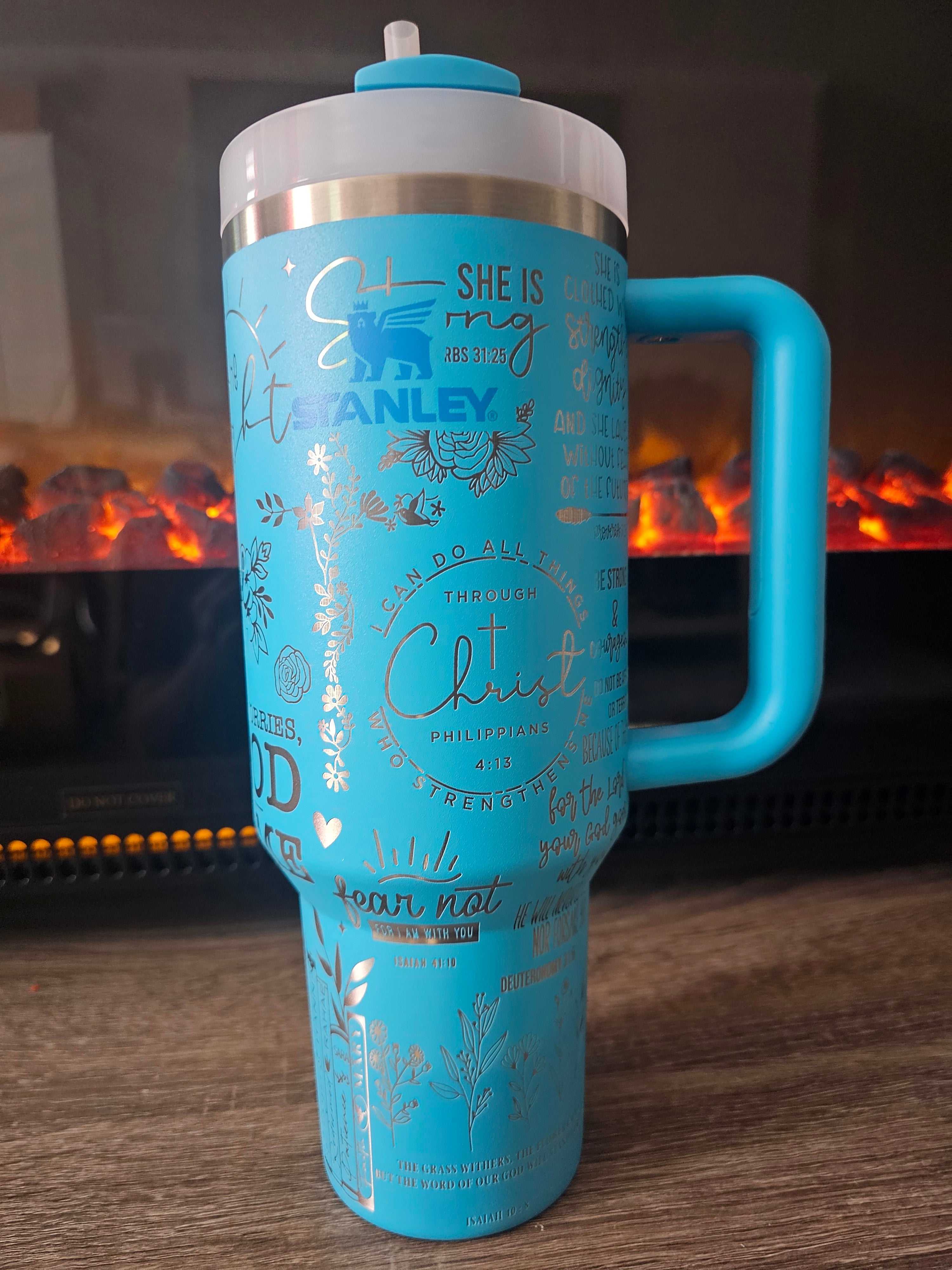 40oz Stanley Engraved Tumbler with Handle | Custom Laser Engraved Cup | Christian tumbler Be the Light full wrap