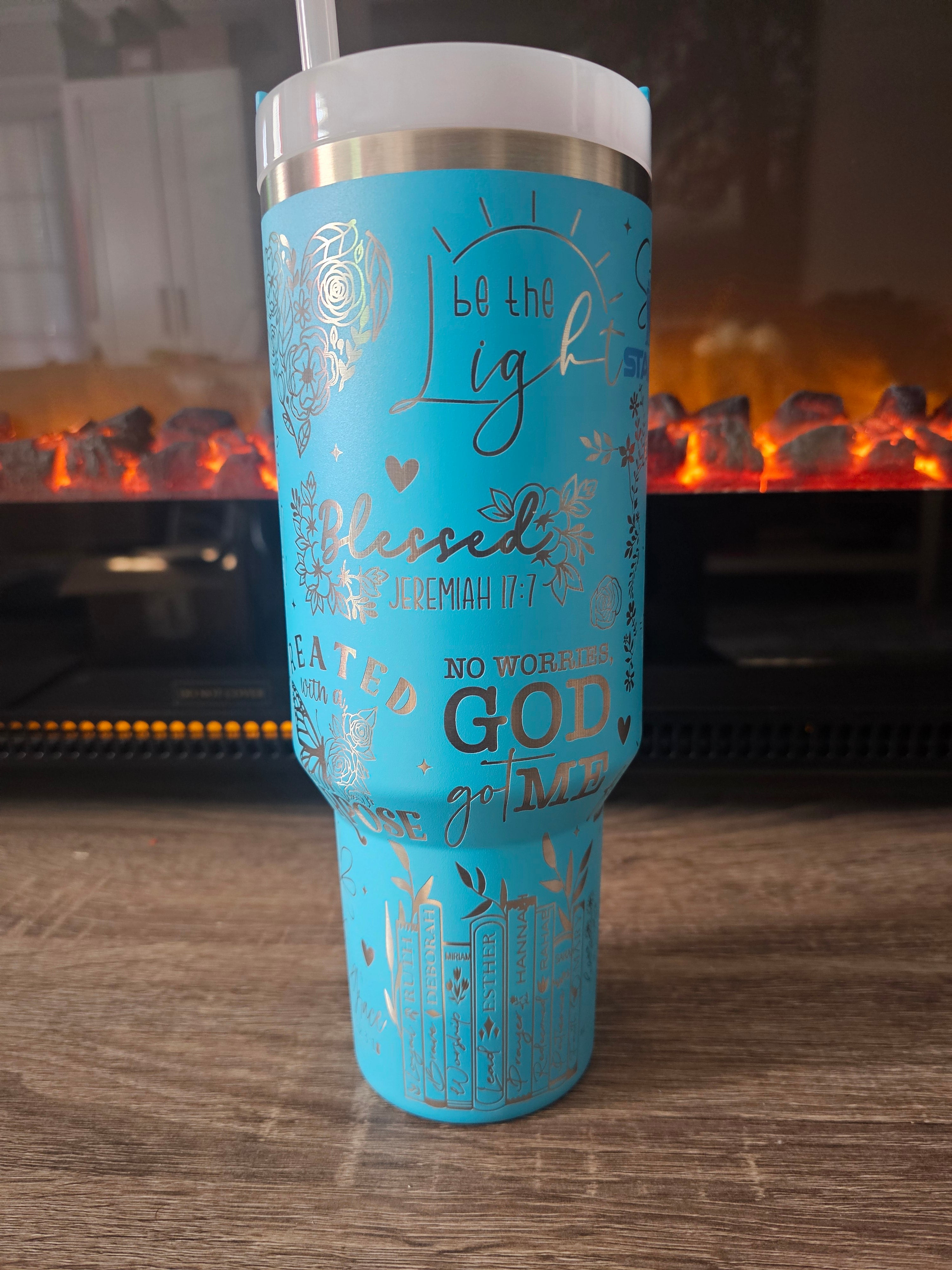 40oz Stanley Engraved Tumbler with Handle | Custom Laser Engraved Cup | Christian tumbler Be the Light full wrap