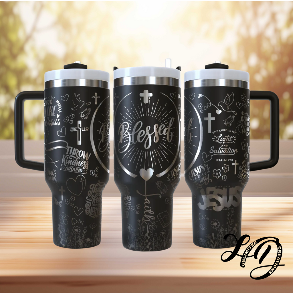 Blessed Christian 40oz Stanley Tumbler with Handle & Straw | Faith Inspirational Cup | Religious Gift
