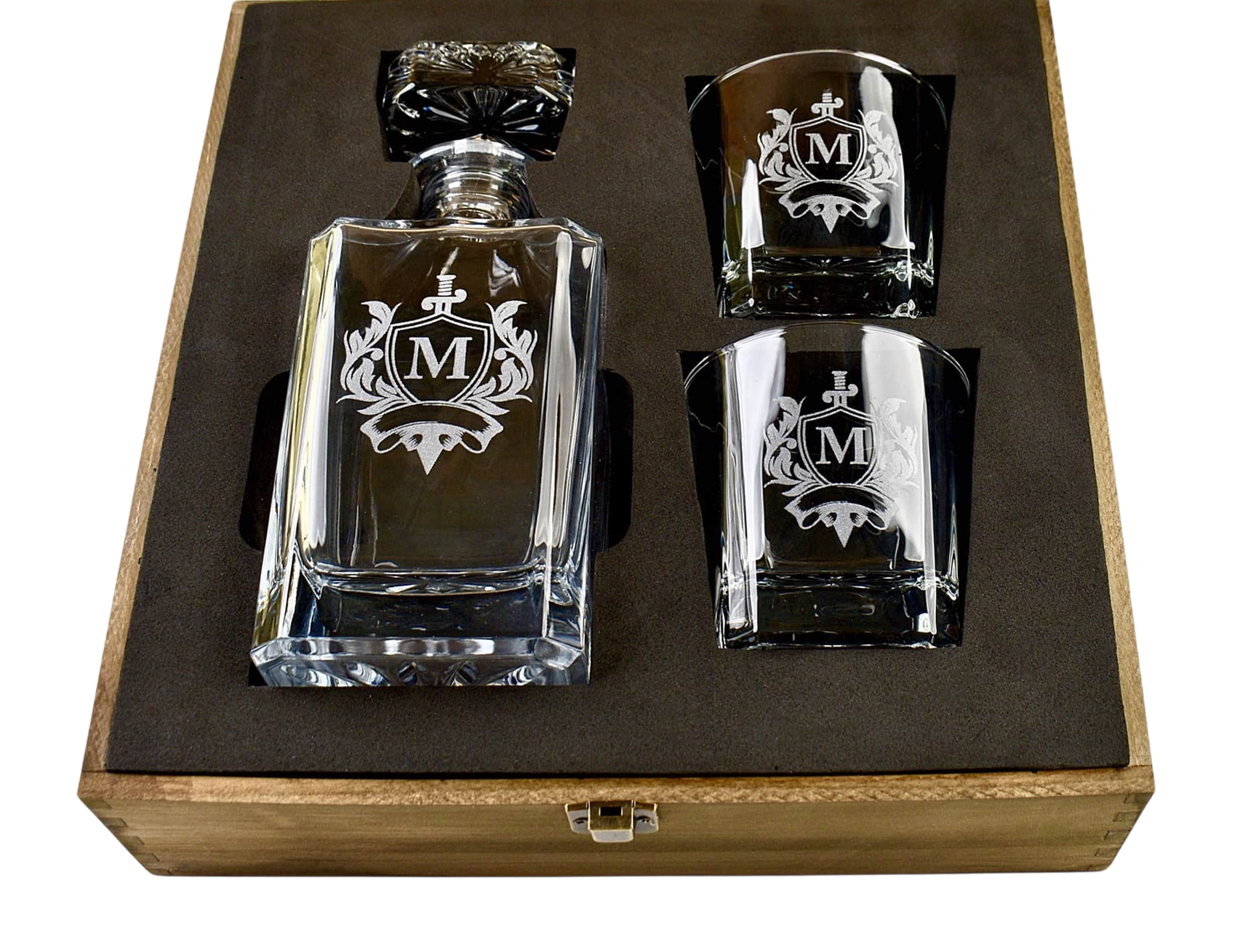 Premium Engraved Whiskey Decanter Set